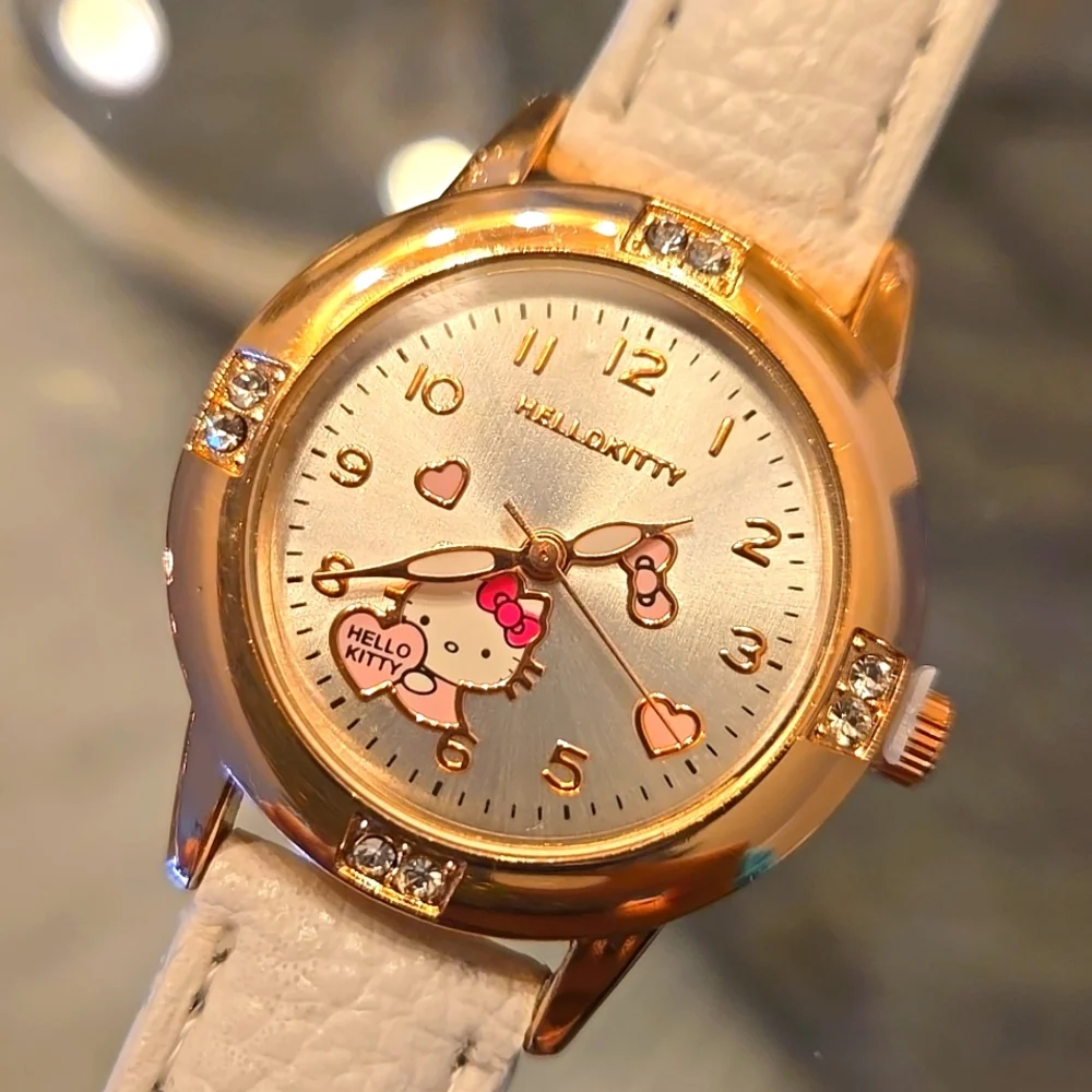Hello Kitty shiny white leather band watch Great gift